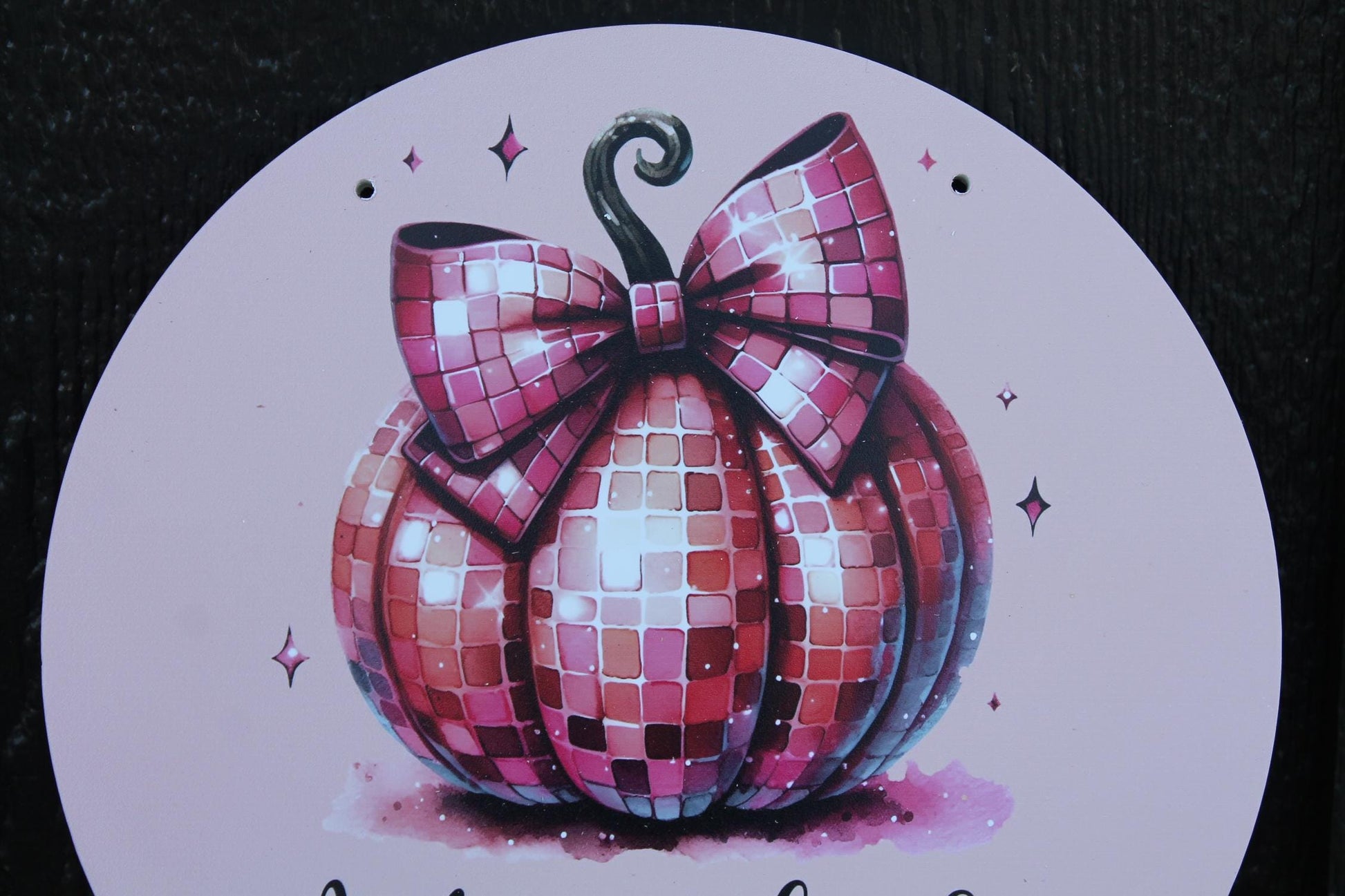 Pumpkin Disco PVC Autumn Girls Fall Retro Midcentury Modern Pink Gourd Door Hanger Art Halloween Decoration