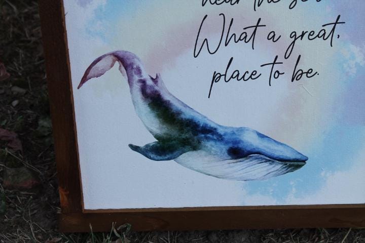 Watercolor Whale Beach Good place to be Sea Printed Handmade wall art Bathroom Tropical