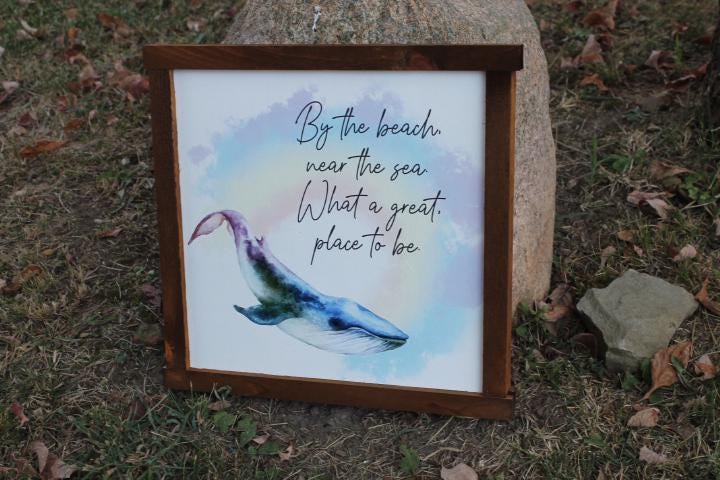 Watercolor Whale Beach Good place to be Sea Printed Handmade wall art Bathroom Tropical