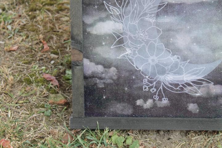 Moon Flower Laurel Cloud Night Cloudy Stormy Stars Printed Celestial Handmade Wall Art