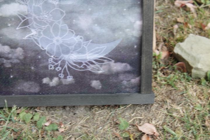 Moon Flower Laurel Cloud Night Cloudy Stormy Stars Printed Celestial Handmade Wall Art