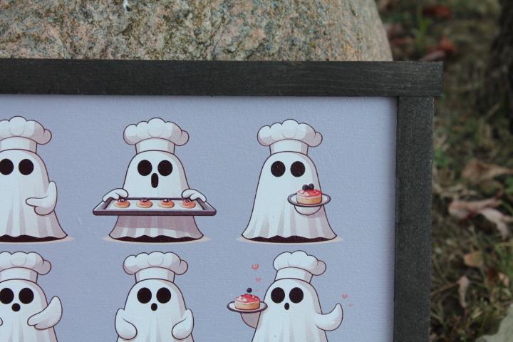 Ghost Baking Kitchen Halloween Baking Commitee Ghostie Group Halloween Fall Decor Official Cookies Sweets Bakery Chef Hat Handmade Wall Art