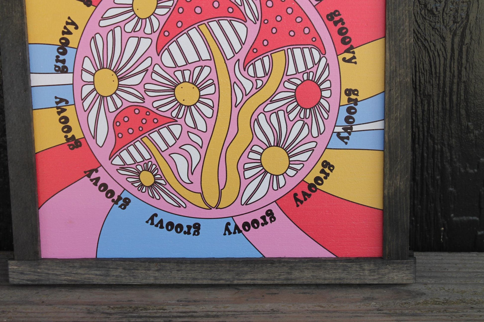 Maximalist Groovy Daisy Mushroom Retro Colorful Bright Handmade Wall Art Funky Fun Decoration Hippie