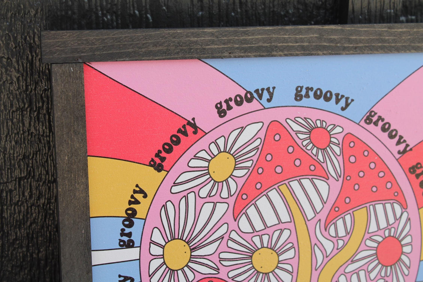 Maximalist Groovy Daisy Mushroom Retro Colorful Bright Handmade Wall Art Funky Fun Decoration Hippie