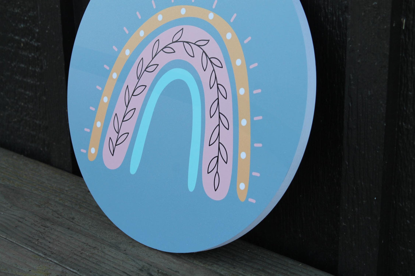 Boho Flower Rainbow Colorful Kids Room Bathroom Play room bohemian Cute Wooden Hanger Wall Art Decor Print