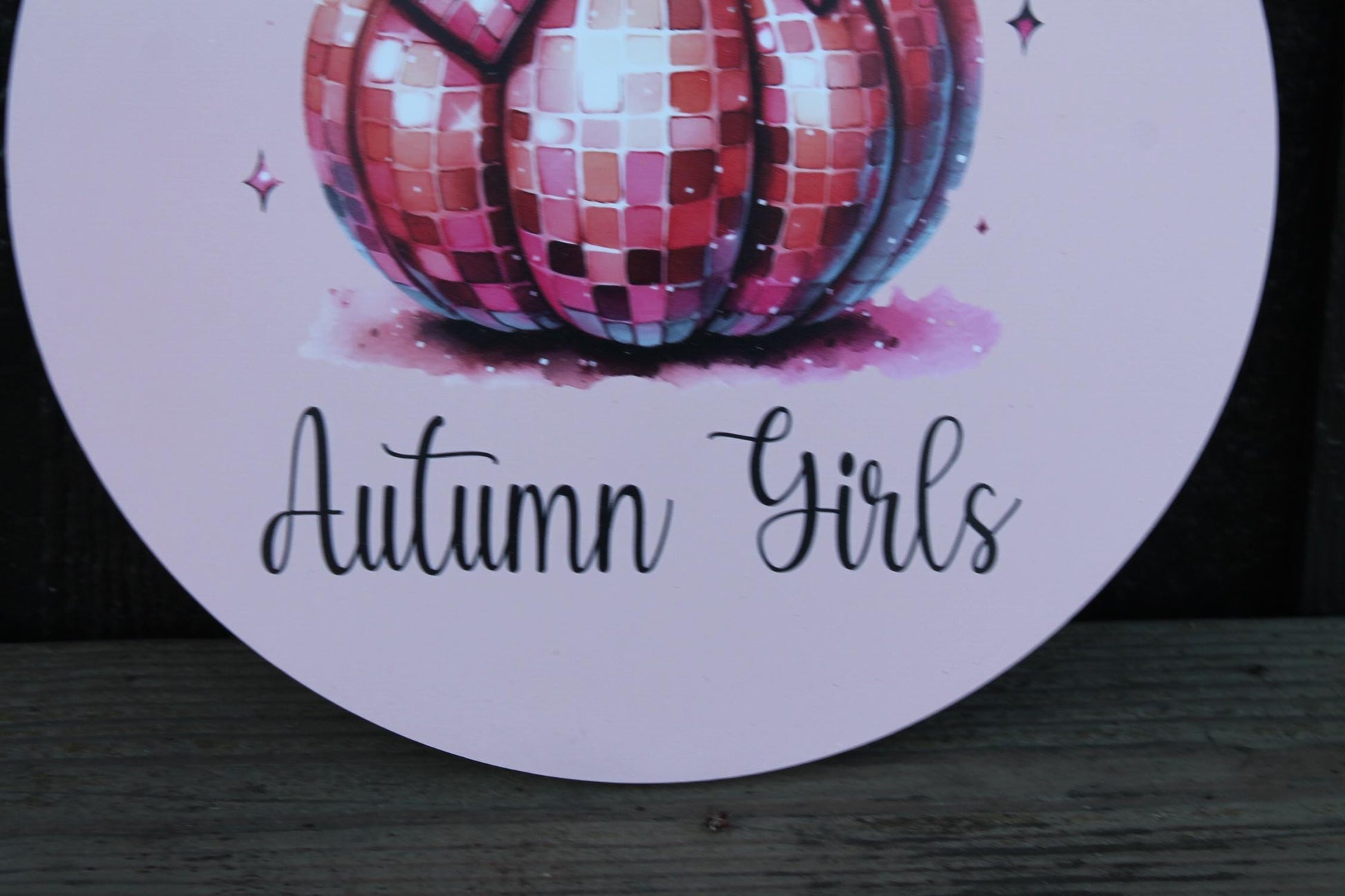 Pumpkin Disco PVC Autumn Girls Fall Retro Midcentury Modern Pink Gourd Door Hanger Art Halloween Decoration