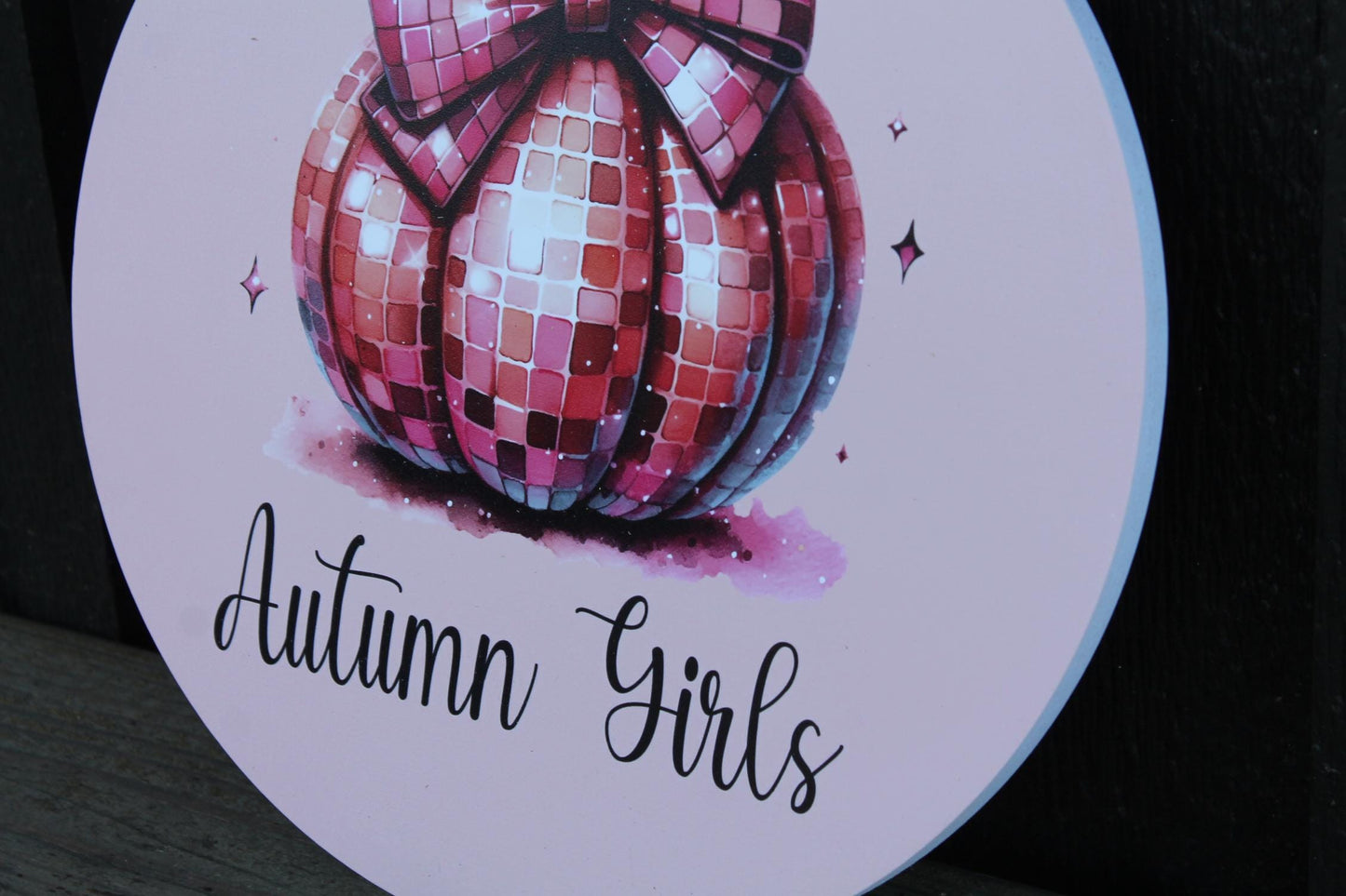 Pumpkin Disco PVC Autumn Girls Fall Retro Midcentury Modern Pink Gourd Door Hanger Art Halloween Decoration