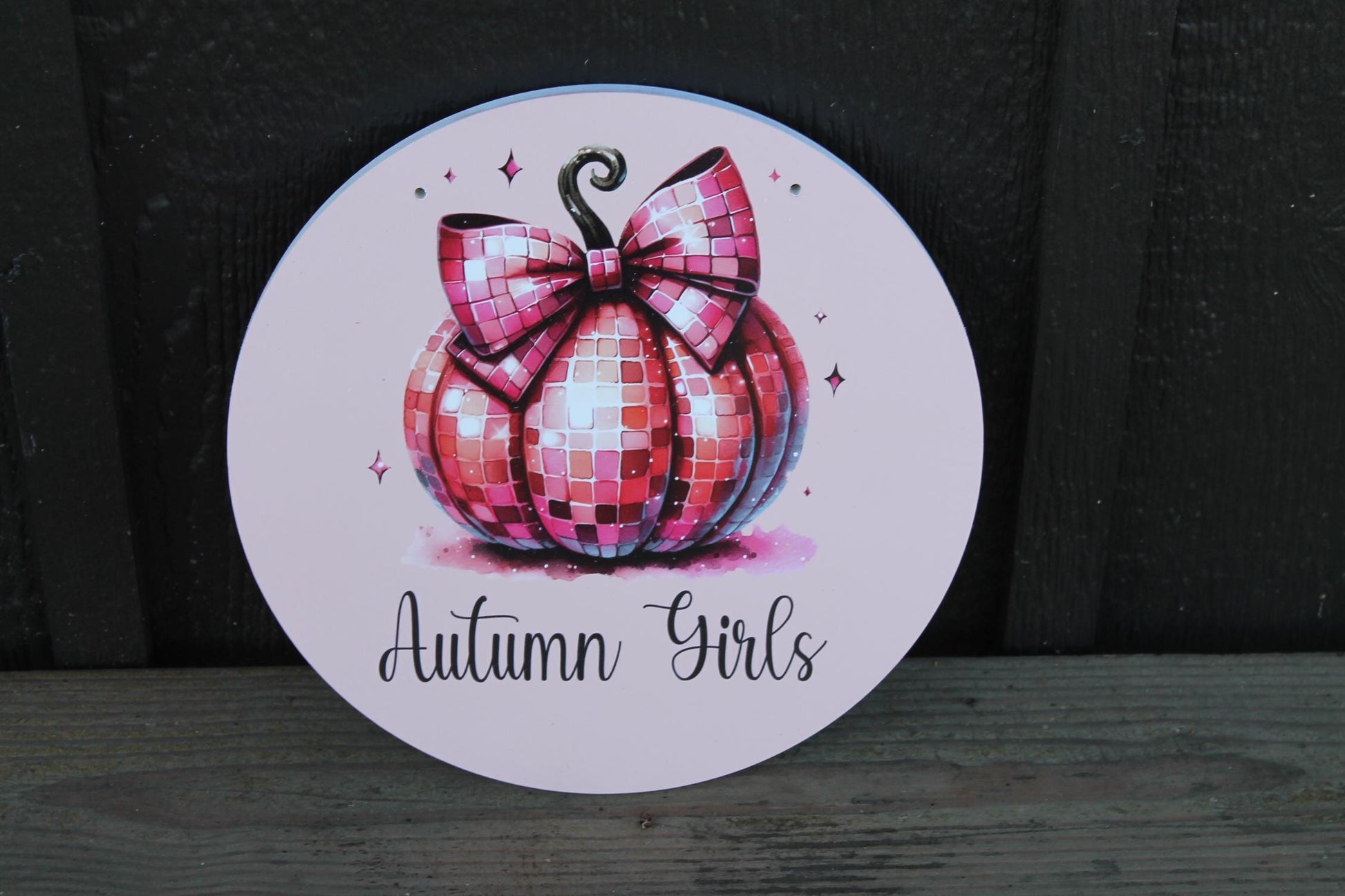 Pumpkin Disco PVC Autumn Girls Fall Retro Midcentury Modern Pink Gourd Door Hanger Art Halloween Decoration