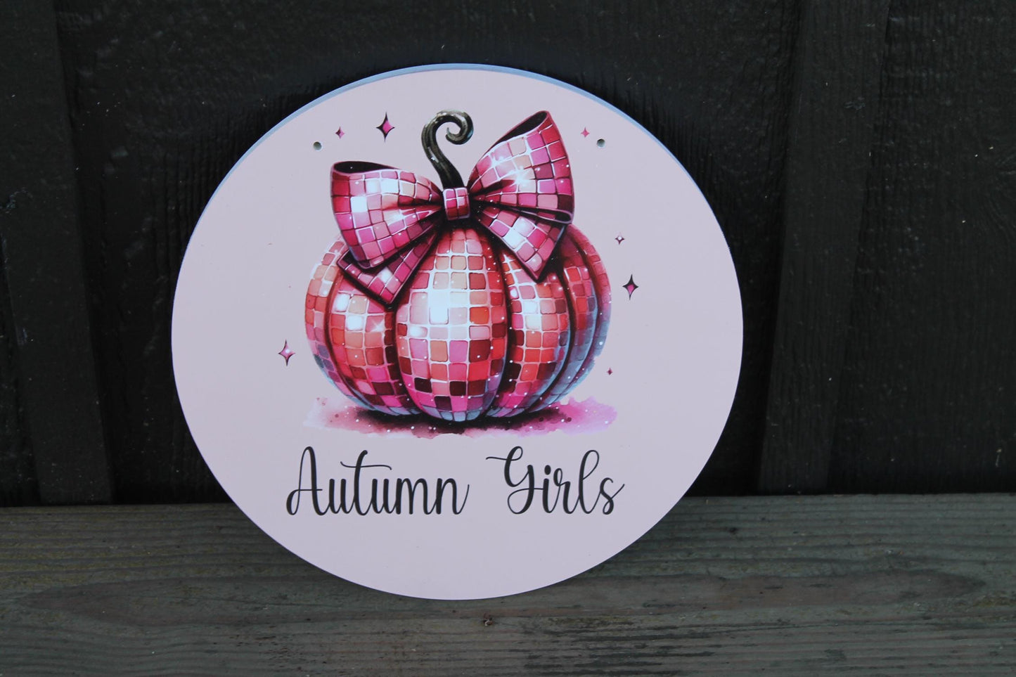 Pumpkin Disco PVC Autumn Girls Fall Retro Midcentury Modern Pink Gourd Door Hanger Art Halloween Decoration