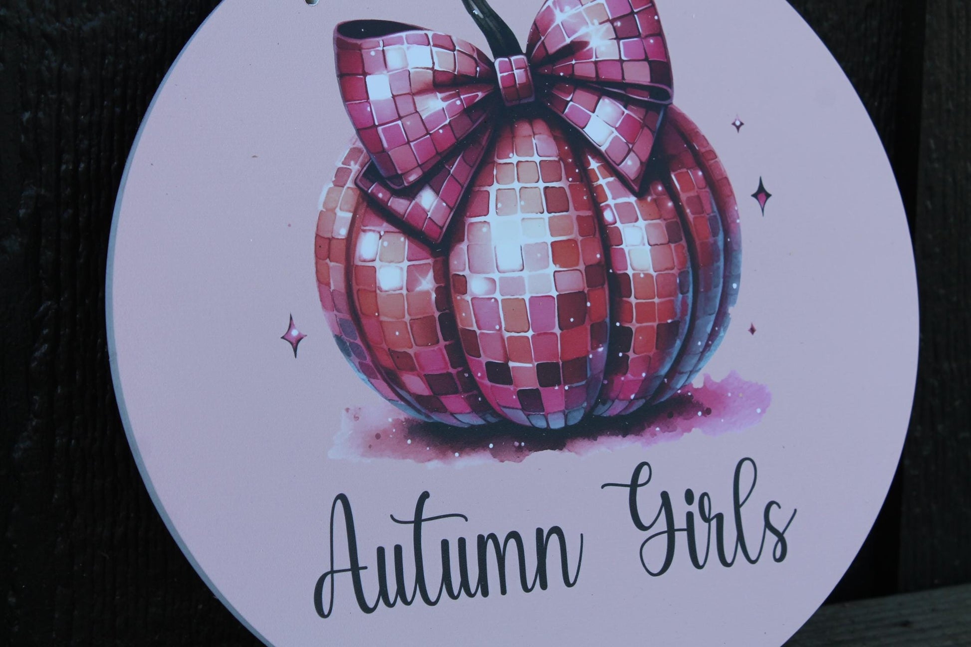 Pumpkin Disco PVC Autumn Girls Fall Retro Midcentury Modern Pink Gourd Door Hanger Art Halloween Decoration