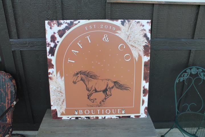 Company Horse Western Cowhide Boutique Large Custom Signage Square Oversized Rustic Business Logo Co Wood Laser Cut Out 3D Business Front