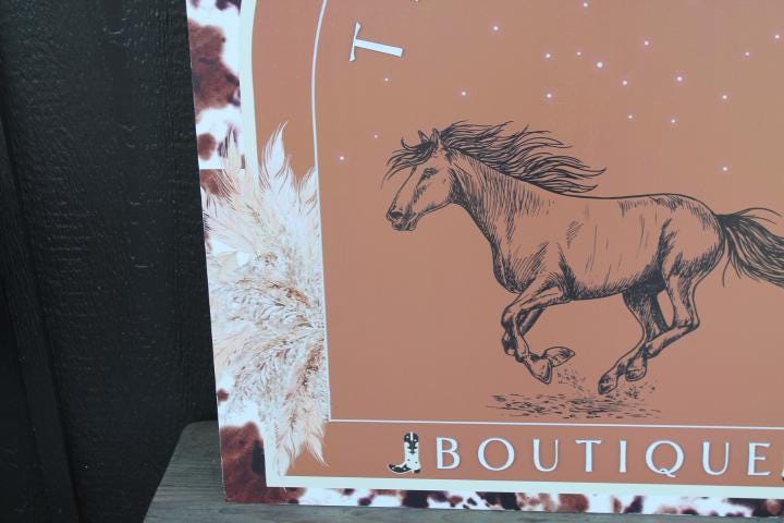 Company Horse Western Cowhide Boutique Large Custom Signage Square Oversized Rustic Business Logo Co Wood Laser Cut Out 3D Business Front