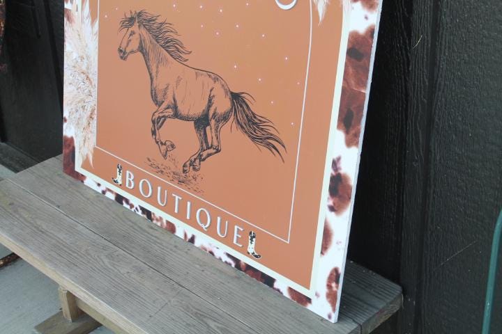Company Horse Western Cowhide Boutique Large Custom Signage Square Oversized Rustic Business Logo Co Wood Laser Cut Out 3D Business Front