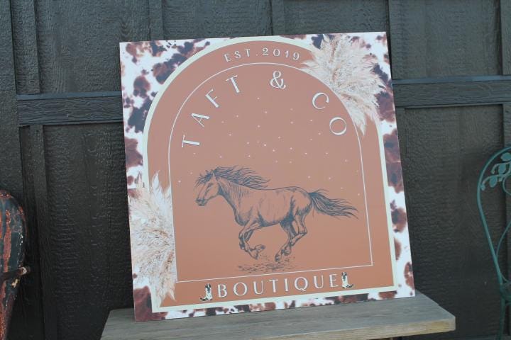 Company Horse Western Cowhide Boutique Large Custom Signage Square Oversized Rustic Business Logo Co Wood Laser Cut Out 3D Business Front