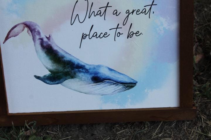 Watercolor Whale Beach Good place to be Sea Printed Handmade wall art Bathroom Tropical