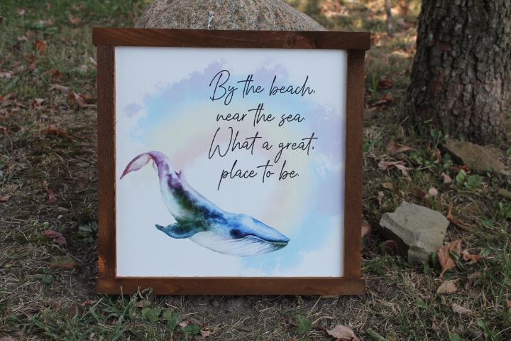 Watercolor Whale Beach Good place to be Sea Printed Handmade wall art Bathroom Tropical