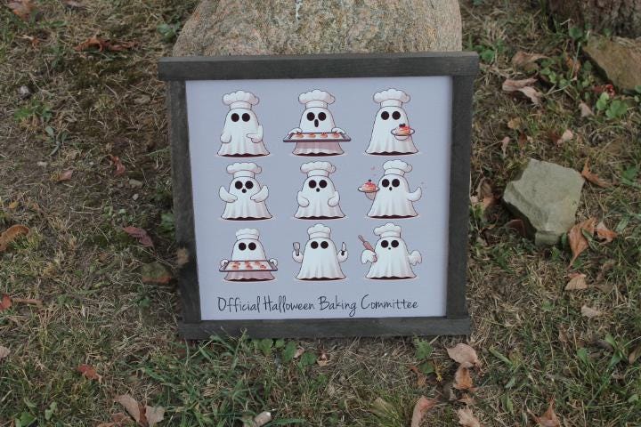 Ghost Baking Kitchen Halloween Baking Commitee Ghostie Group Halloween Fall Decor Official Cookies Sweets Bakery Chef Hat Handmade Wall Art