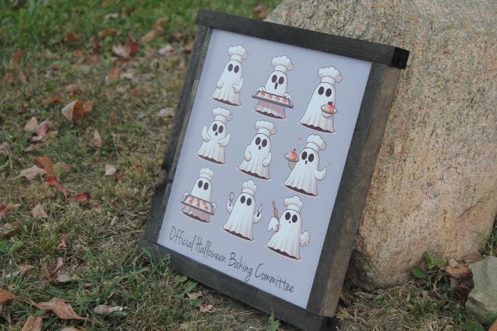 Ghost Baking Kitchen Halloween Baking Commitee Ghostie Group Halloween Fall Decor Official Cookies Sweets Bakery Chef Hat Handmade Wall Art