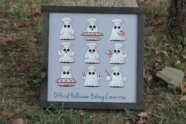 Ghost Baking Kitchen Halloween Baking Commitee Ghostie Group Halloween Fall Decor Official Cookies Sweets Bakery Chef Hat Handmade Wall Art