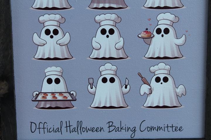 Ghost Baking Kitchen Halloween Baking Commitee Ghostie Group Halloween Fall Decor Official Cookies Sweets Bakery Chef Hat Handmade Wall Art