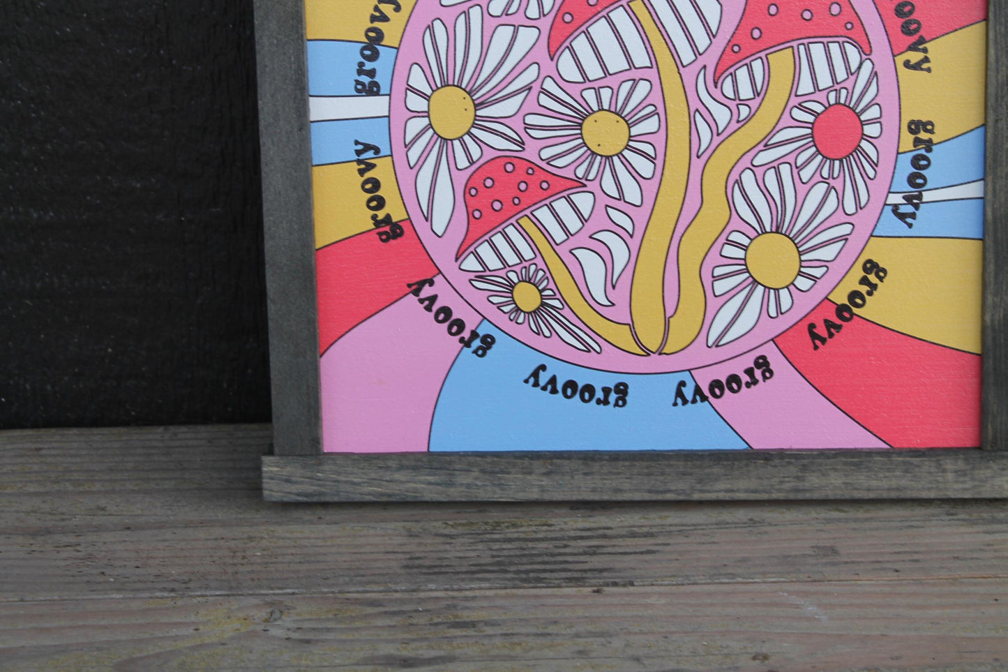 Maximalist Groovy Daisy Mushroom Retro Colorful Bright Handmade Wall Art Funky Fun Decoration Hippie