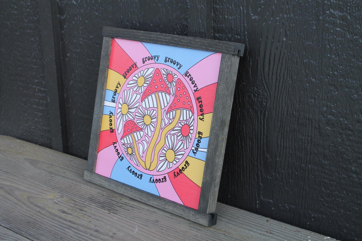 Maximalist Groovy Daisy Mushroom Retro Colorful Bright Handmade Wall Art Funky Fun Decoration Hippie