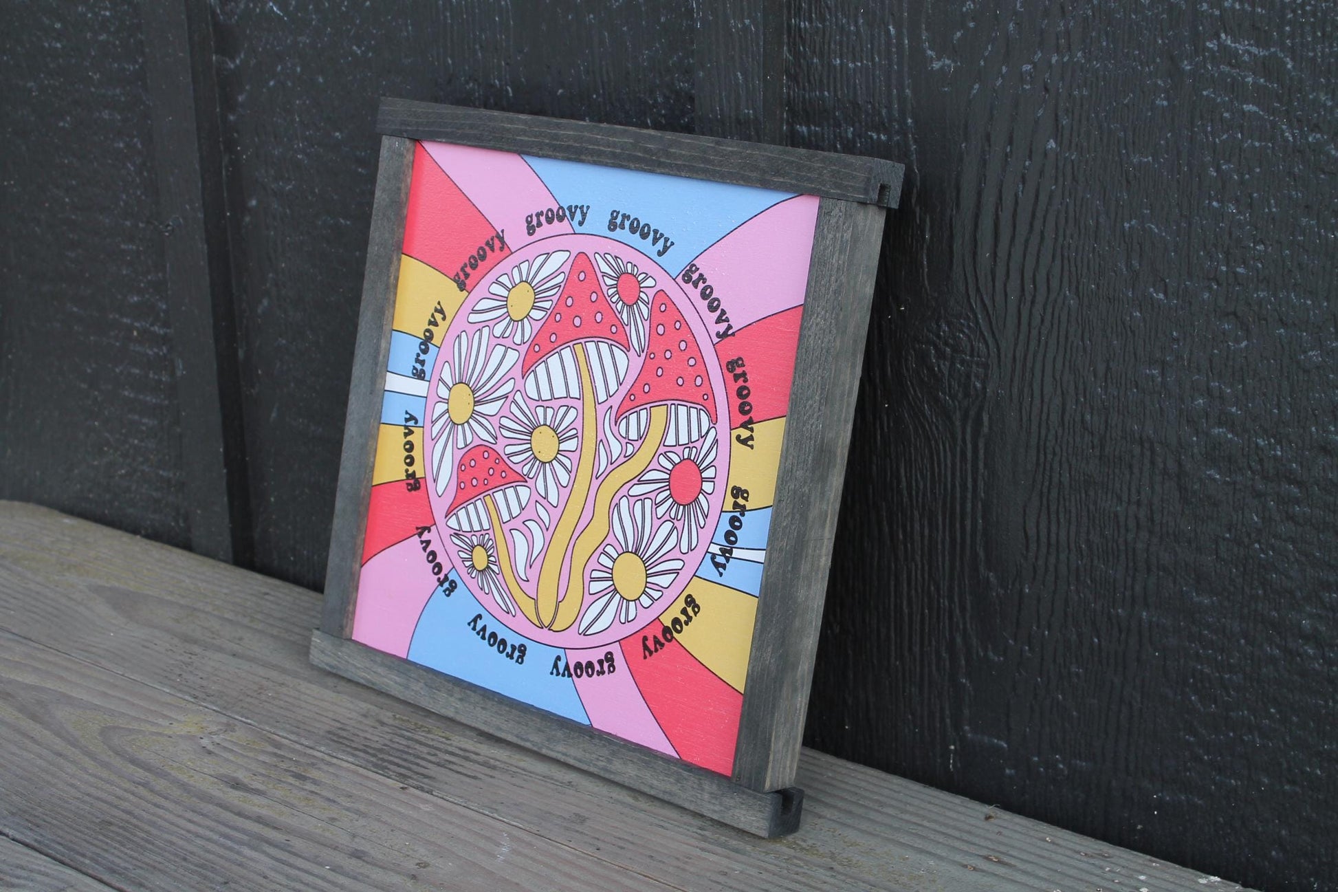 Maximalist Groovy Daisy Mushroom Retro Colorful Bright Handmade Wall Art Funky Fun Decoration Hippie