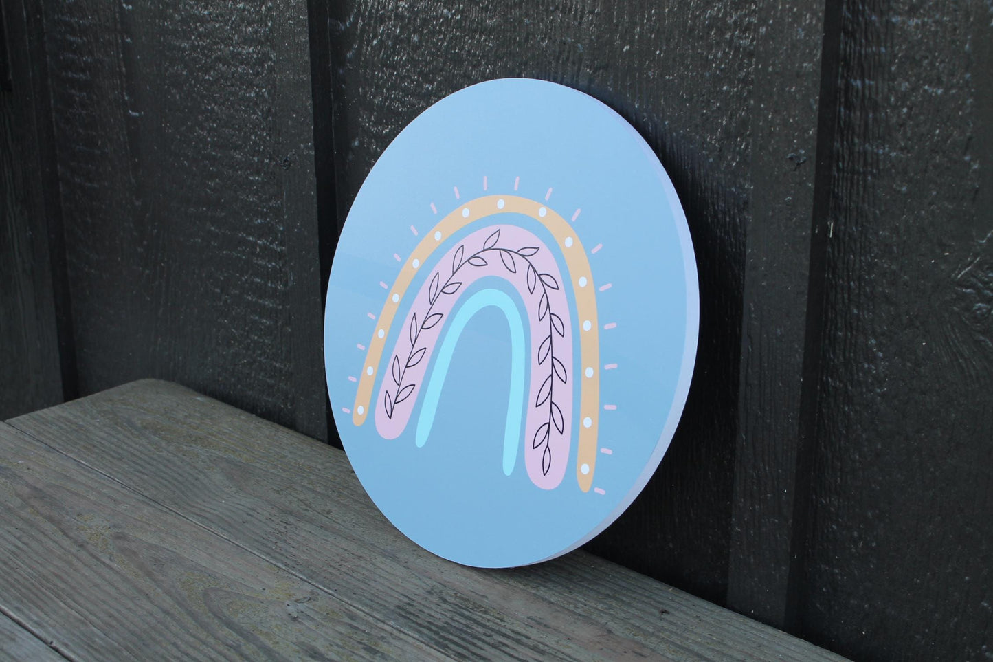 Boho Flower Rainbow Colorful Kids Room Bathroom Play room bohemian Cute Wooden Hanger Wall Art Decor Print