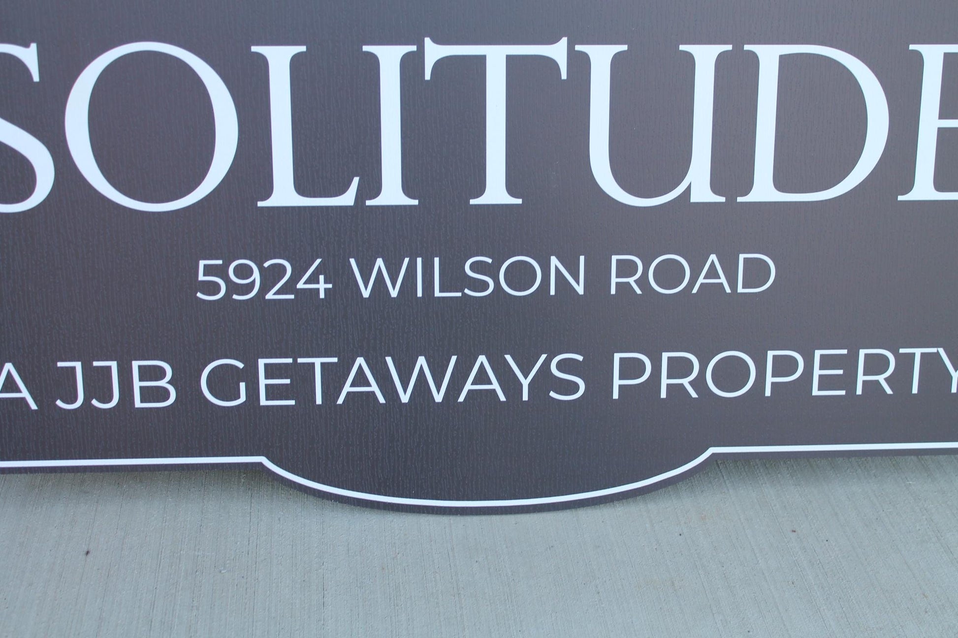 Trees Solitude Getaway Rental Property Contour Custom Sign Your Logo PVC All Weather Sturdy Outdoor Fade Mold Resistant Personalized Printed