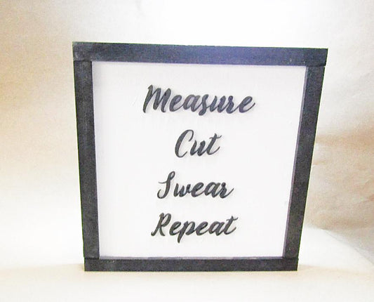 Wooden Crafter Sign Funny Measure Cut Swear Repeat Sew Seamstress Craft Room Decor Garage Carpenter Do It Yourself 3D Raised Text Handmade