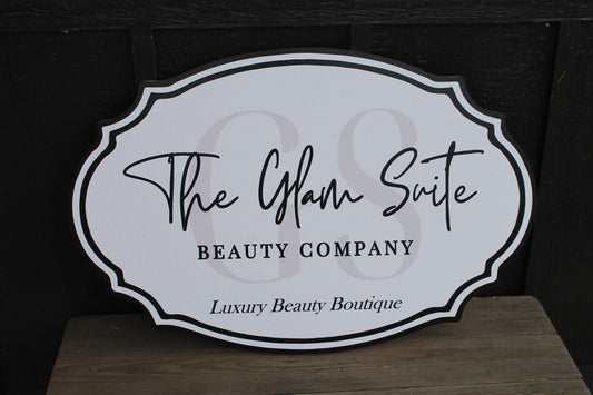 Suite Company Sign Glam Beauty Contour Custom Sign Your Logo PVC All Weather Sturdy Outdoor Fade Mold Resistant Personalized Printed Color