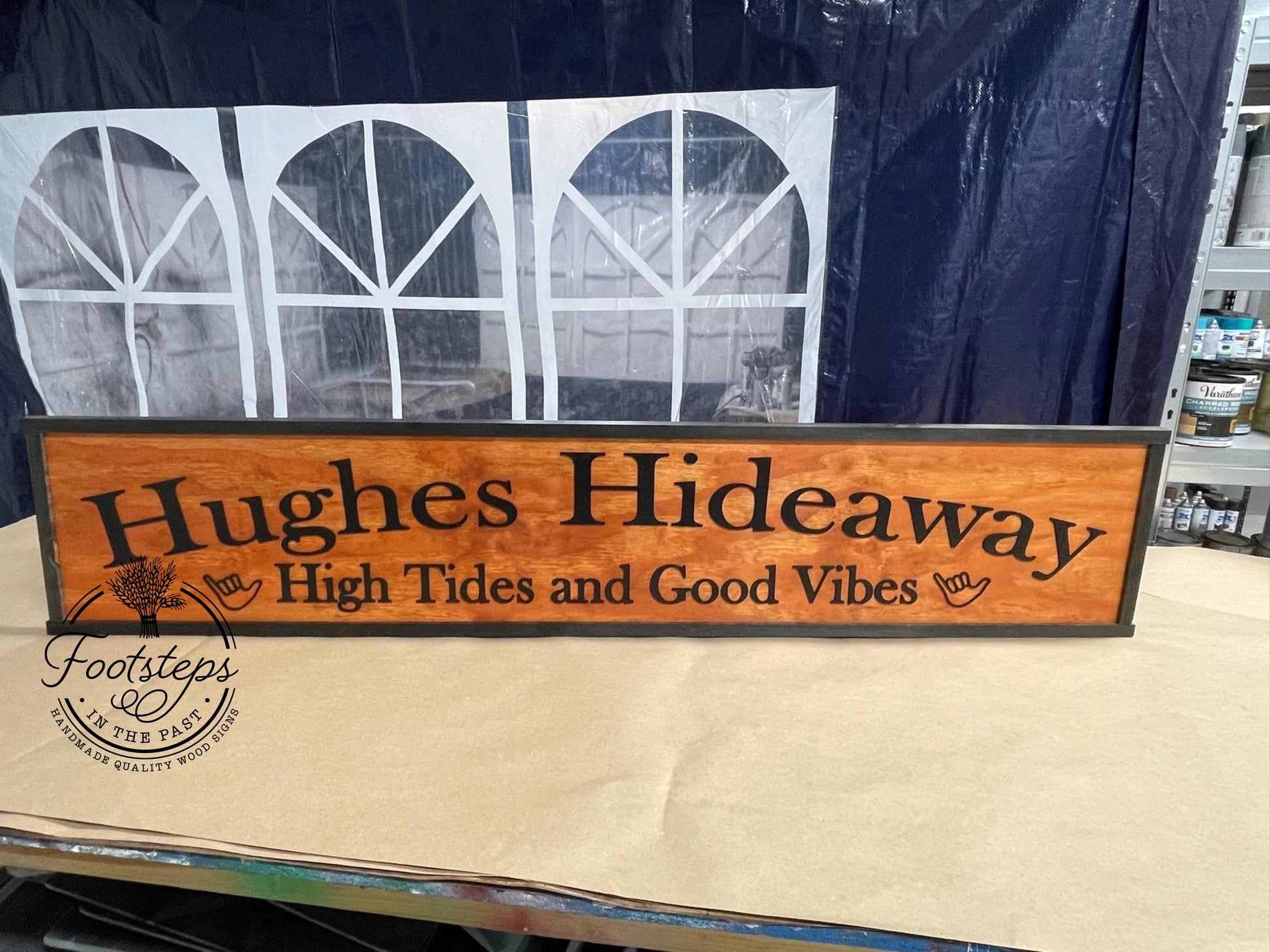 Large Custom Ranch Sign High Tides Good Vibes Over-sized Rustic Business Logo Wood Laser Cut Out 3D Extra Large Sign Footstepsinthepast