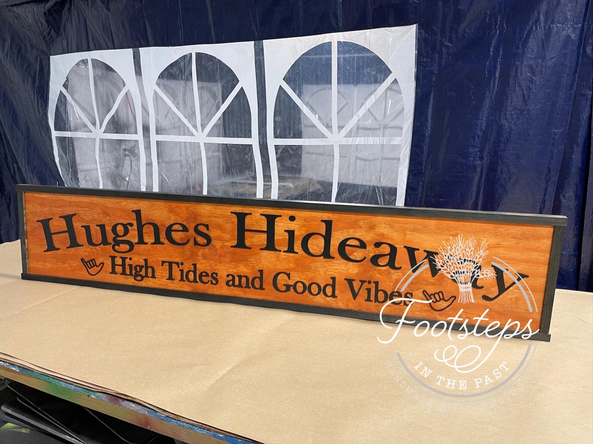 Large Custom Ranch Sign High Tides Good Vibes Over-sized Rustic Business Logo Wood Laser Cut Out 3D Extra Large Sign Footstepsinthepast