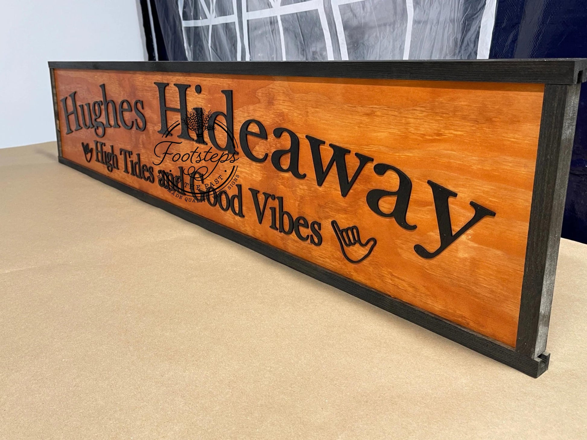 Large Custom Ranch Sign High Tides Good Vibes Over-sized Rustic Business Logo Wood Laser Cut Out 3D Extra Large Sign Footstepsinthepast