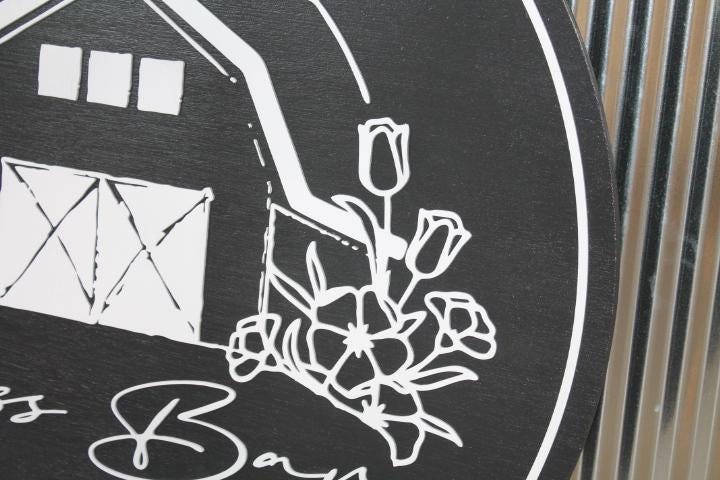 Custom Farmhouse Logo Sign Commercial Signage Rustic Modern Look 3D Raised Elevated Round Circle Storefront