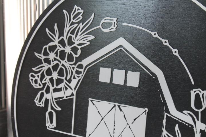 Custom Farmhouse Logo Sign Commercial Signage Rustic Modern Look 3D Raised Elevated Round Circle Storefront