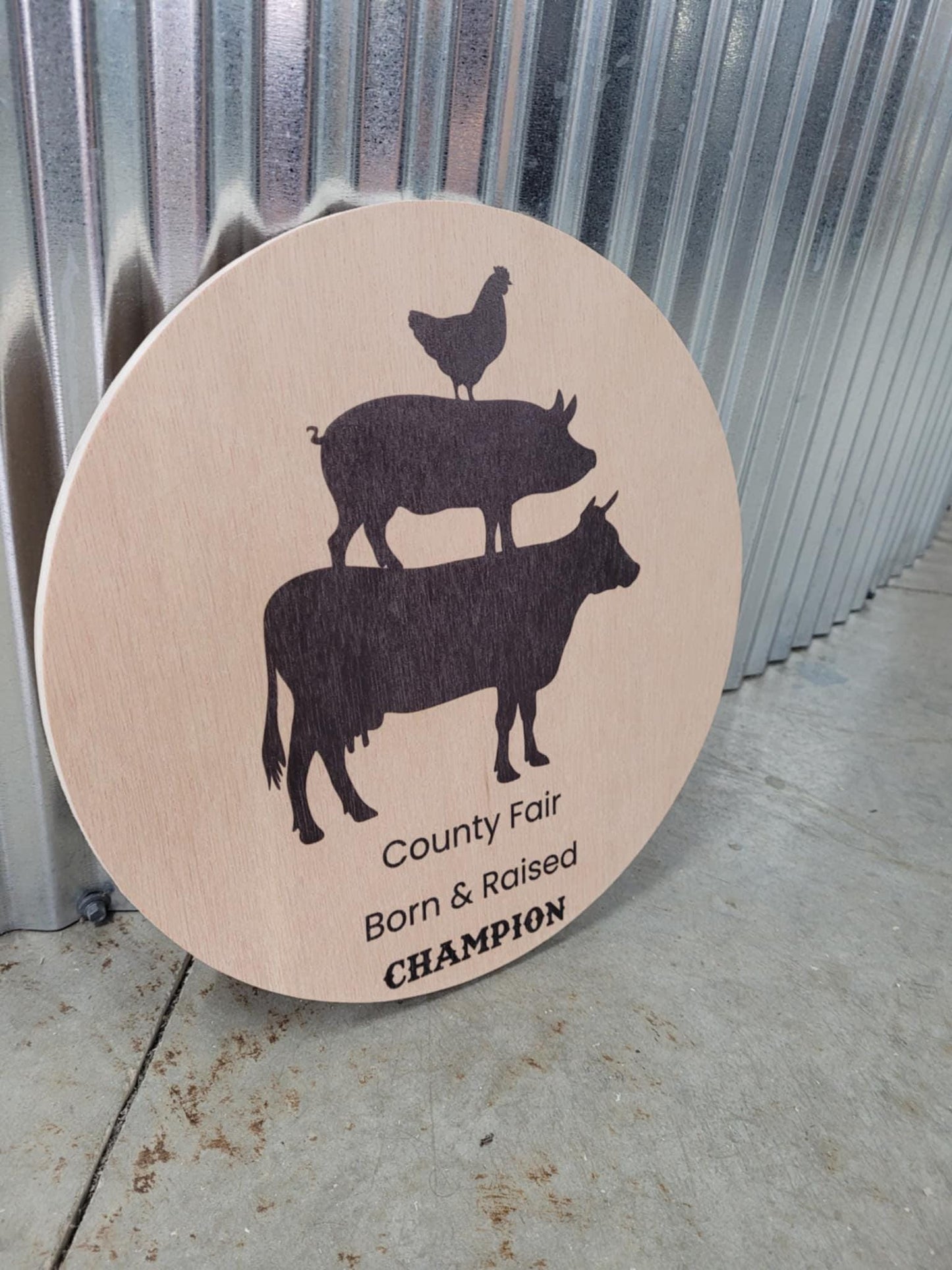 Farm Animal Company Sign County Fair Logo Personalized Customized Lightweight Affordable Barn Door Hanger Signage UV Printed Wood Round