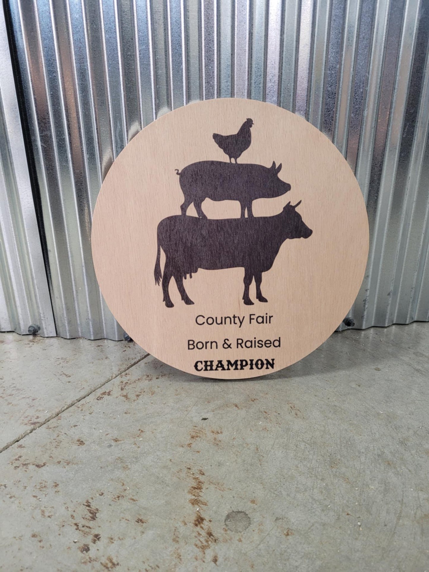 Farm Animal Company Sign County Fair Logo Personalized Customized Lightweight Affordable Barn Door Hanger Signage UV Printed Wood Round