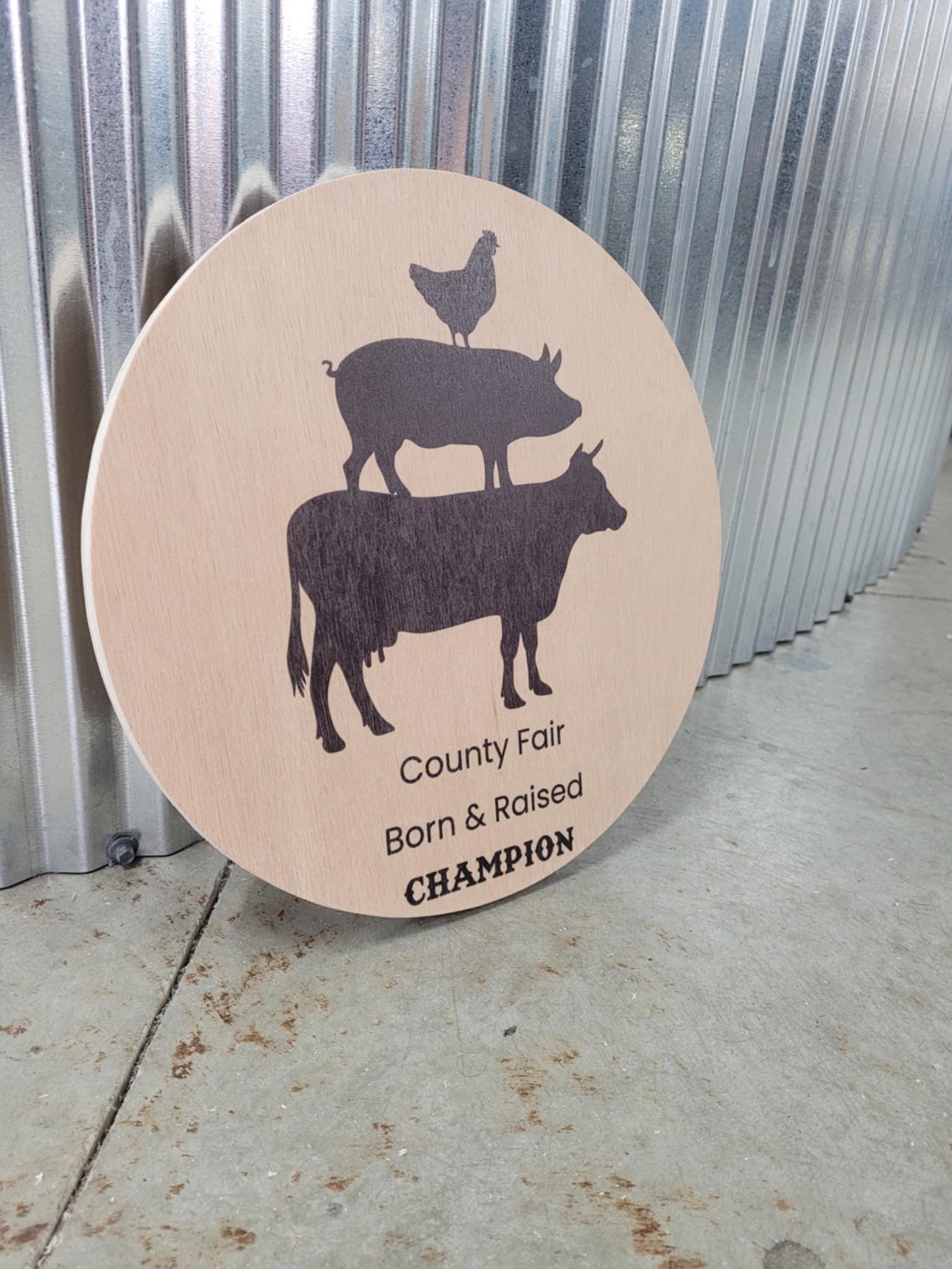Farm Animal Company Sign County Fair Logo Personalized Customized Lightweight Affordable Barn Door Hanger Signage UV Printed Wood Round