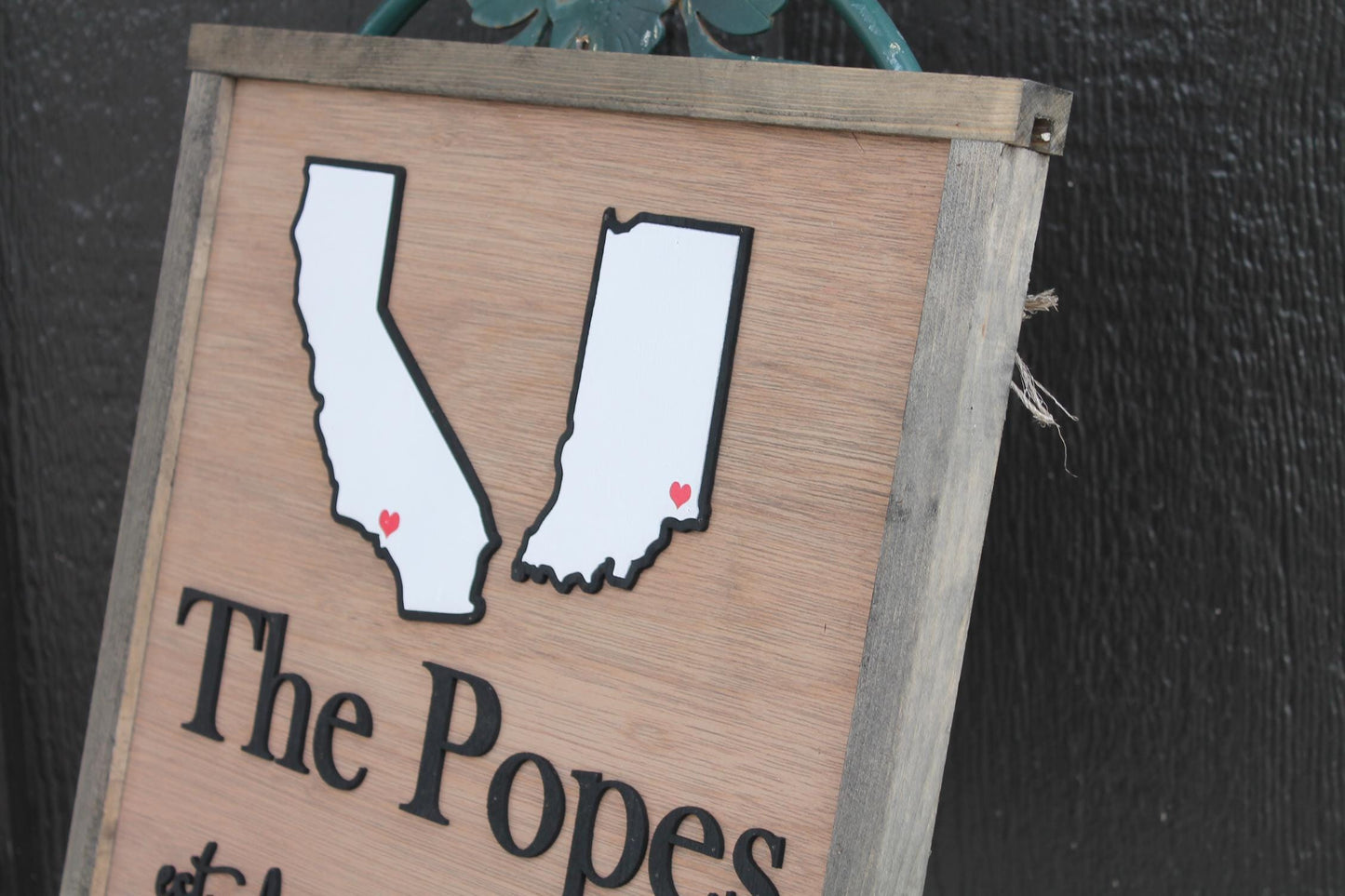 Your Last Name Wood Sign Two States Coming Together Travel 3D Raised Text Location Custom Personalized Your State Established Marriage