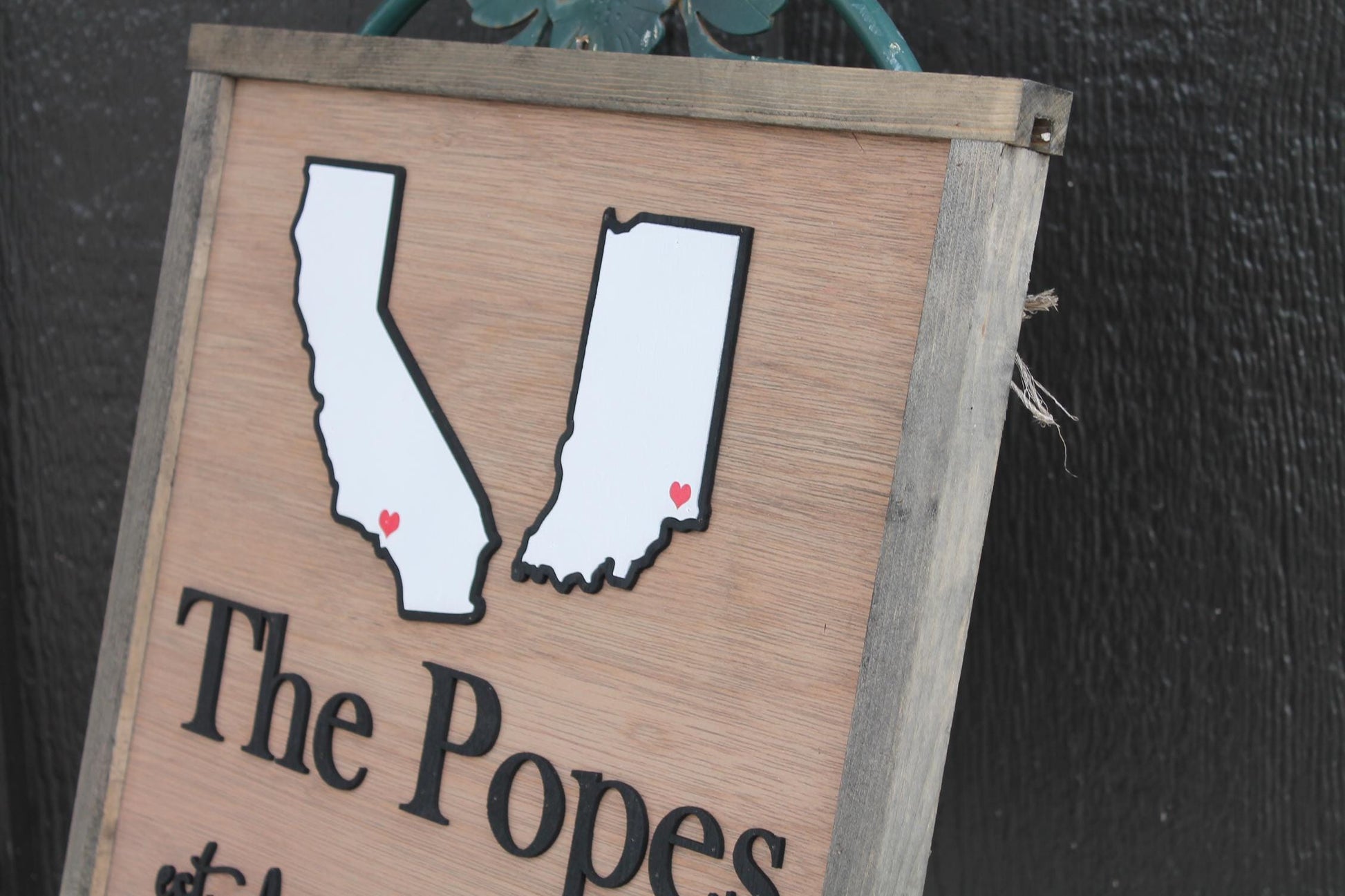 Your Last Name Wood Sign Two States Coming Together Travel 3D Raised Text Location Custom Personalized Your State Established Marriage