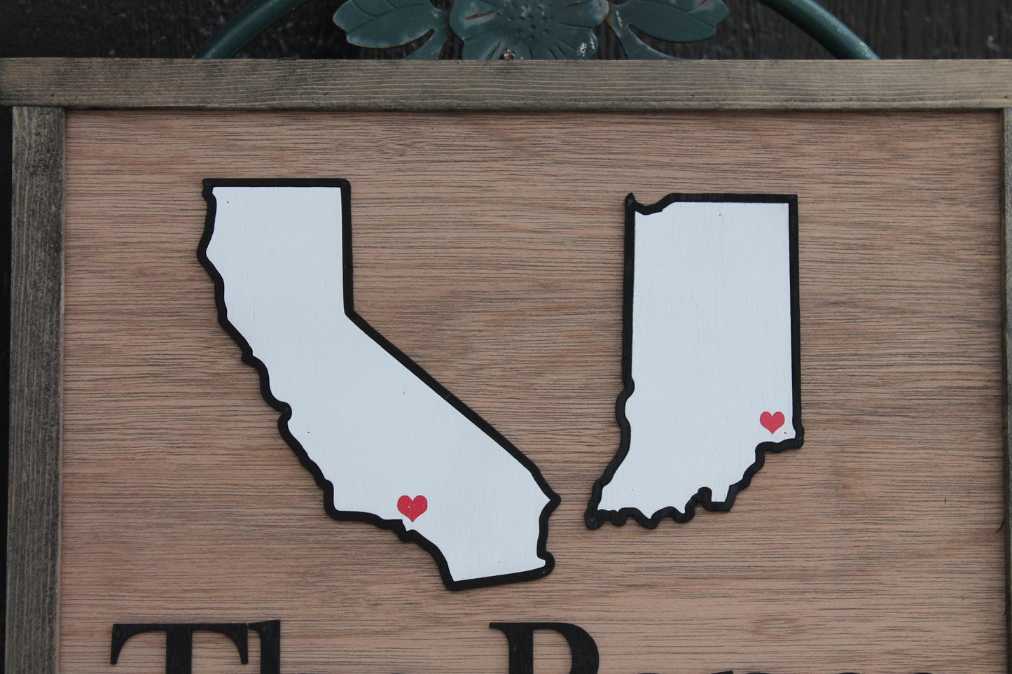 Your Last Name Wood Sign Two States Coming Together Travel 3D Raised Text Location Custom Personalized Your State Established Marriage