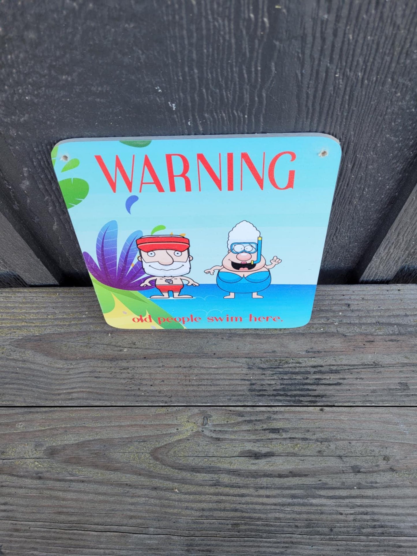 Warning Old People Swim Here Decorative Cute UV Wood Sign Caution Swimming Pool Activities Beach Shenanigans Funny Older Folk Humorous