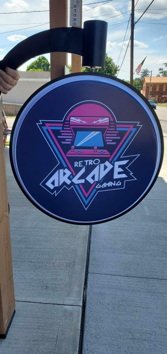 Custom Light lit led store front entrance Outdoor Round Blade Sign Wall Rotating Mounted Circle for your business display your logo