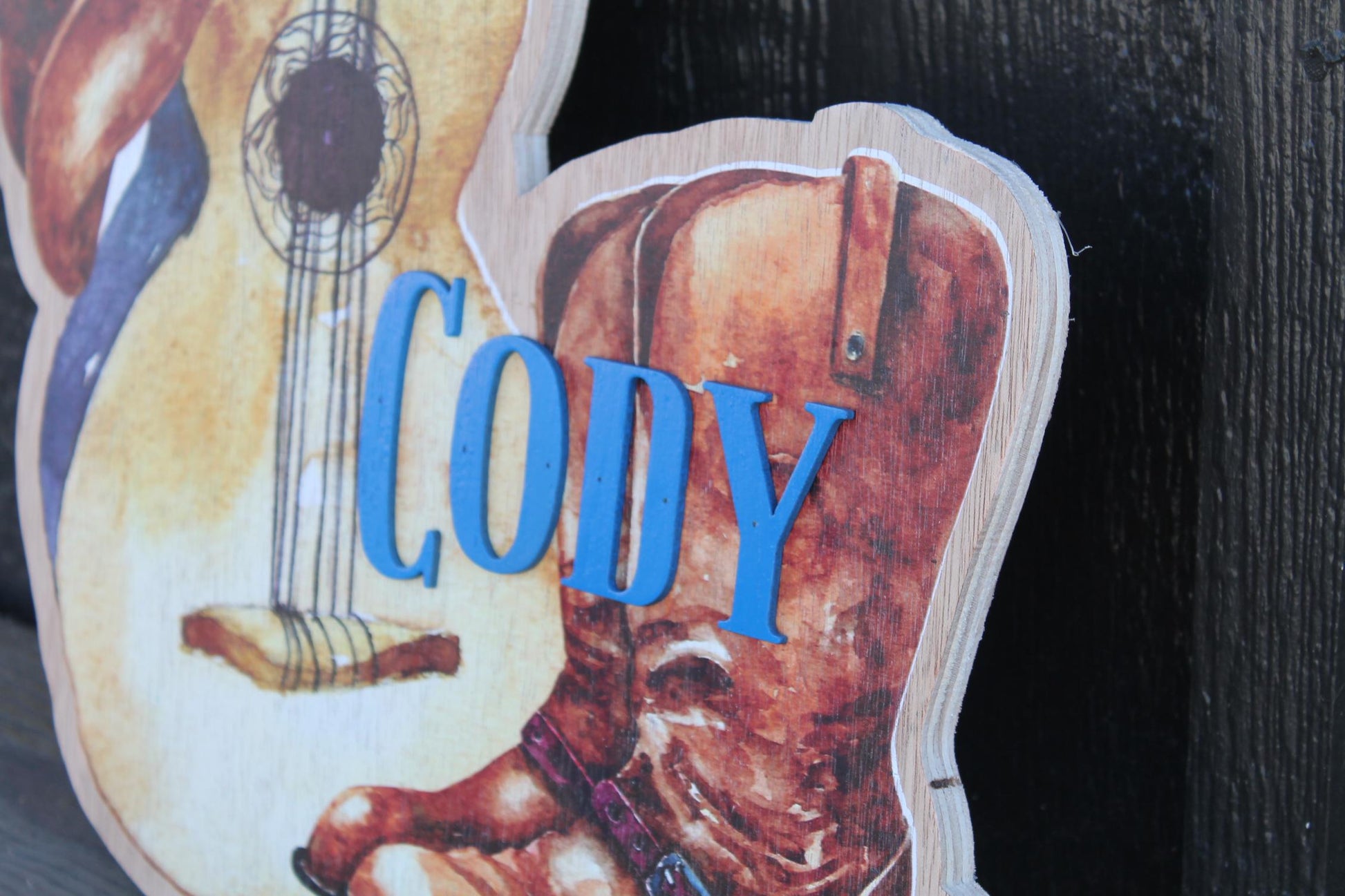 Custom Western Country Your Name Hanging Dorm Door Personalized Sign Contour Cut Wood Guitar Boots Cowboy Hat Nursery Sign Kids Room