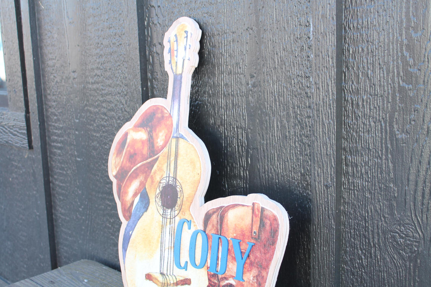Custom Western Country Your Name Hanging Dorm Door Personalized Sign Contour Cut Wood Guitar Boots Cowboy Hat Nursery Sign Kids Room