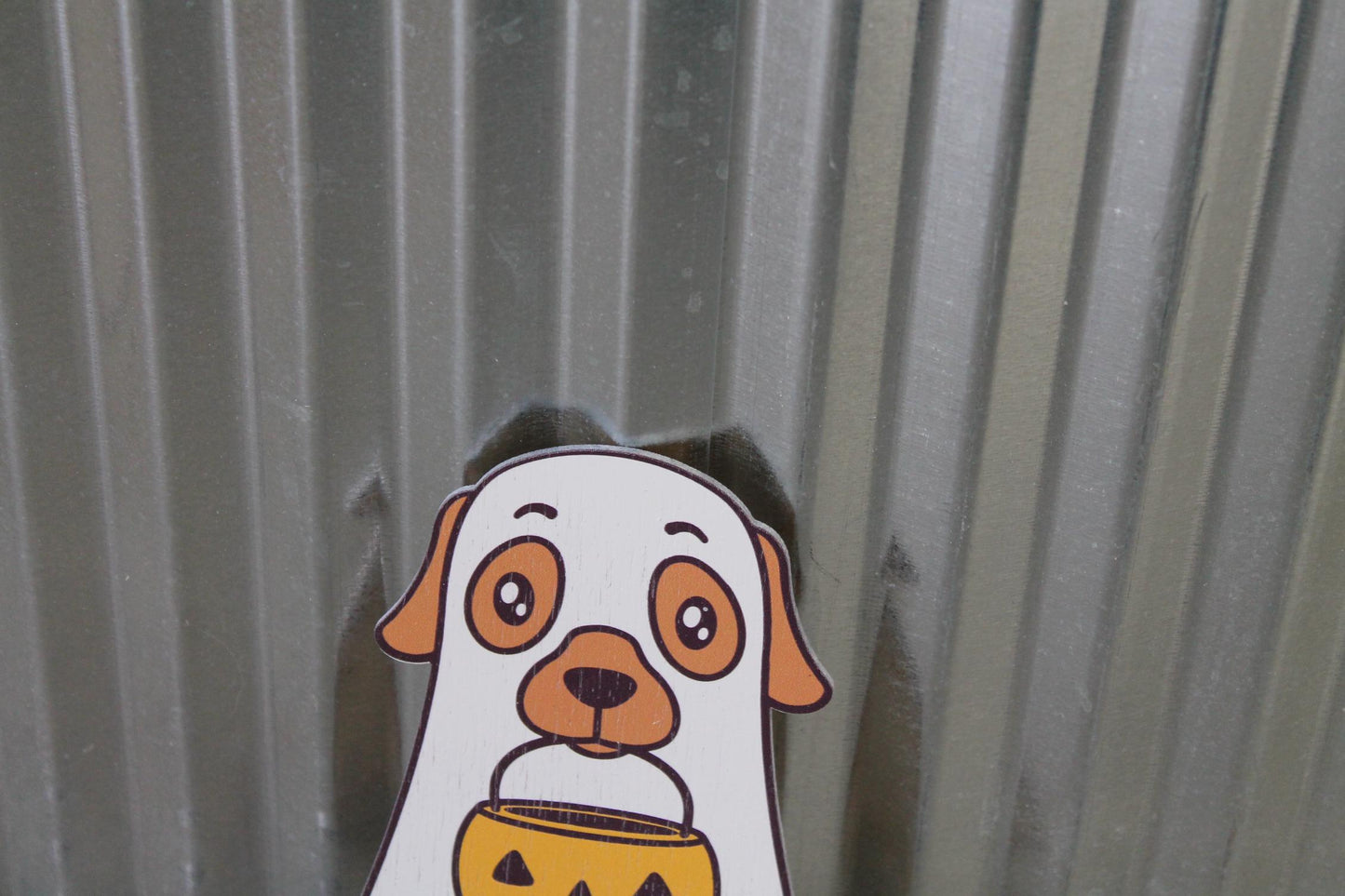 Ghost Dog Costume Cute Lab Golden Retriever Jack-o'-lantern Boo Window Hanging Decorative UV Wood Sign Adorable Signage Halloween Candy