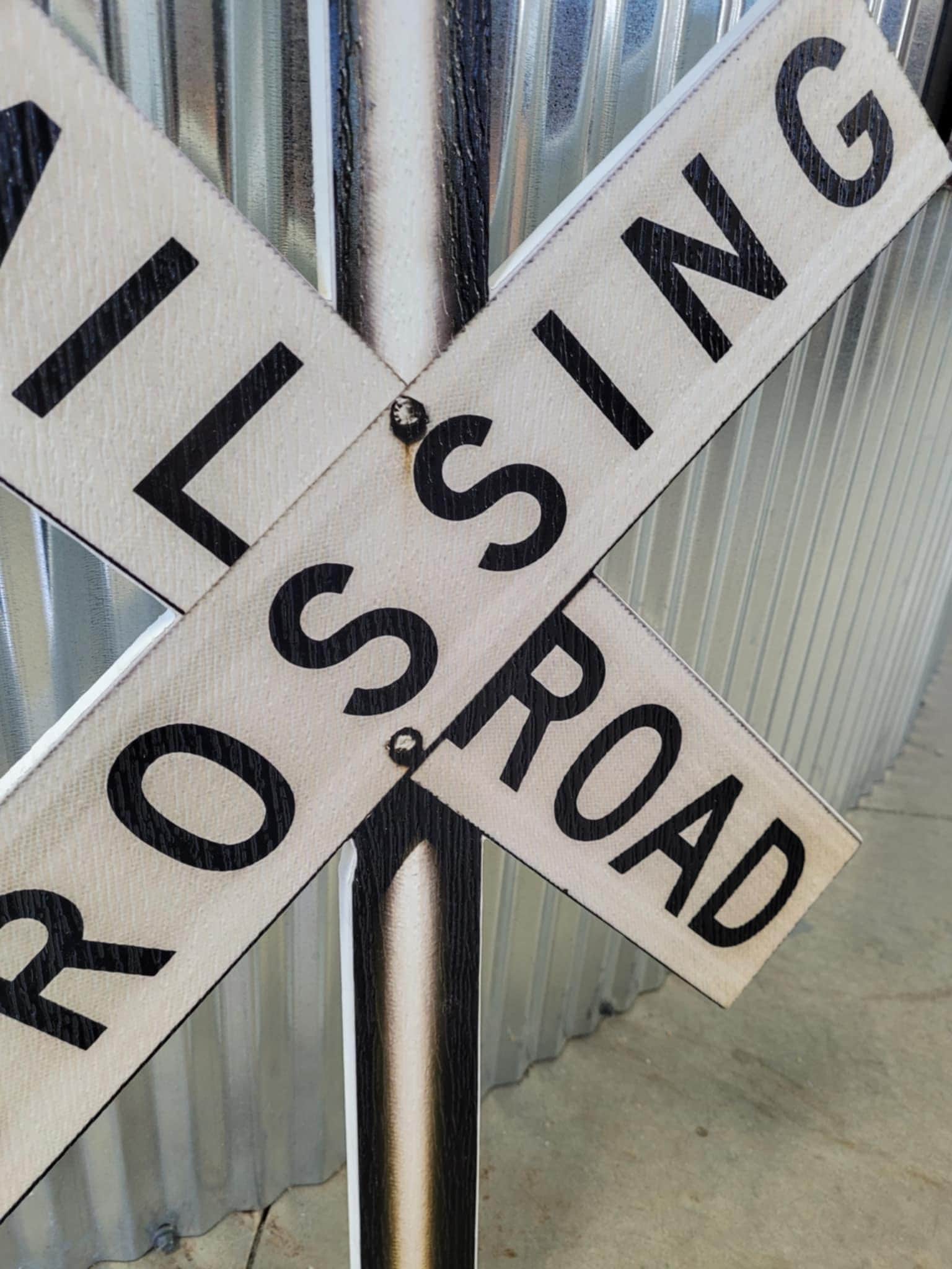 Contour Cut Rail Road Crossing Large Outdoor Weather Proof PVC Textured Woodgrain Train Cross X Caution Slow Beware Railroad Tracks