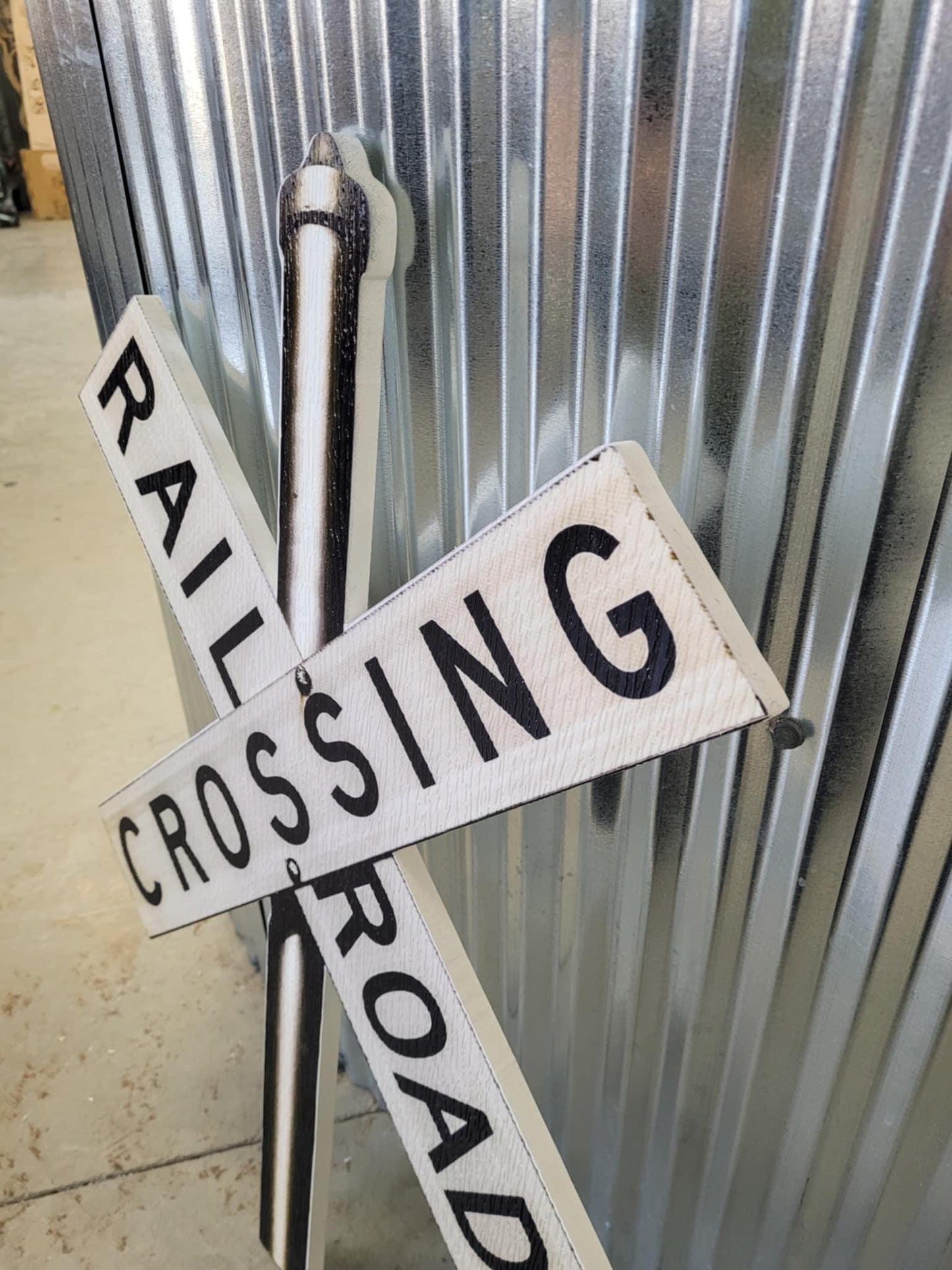 Contour Cut Rail Road Crossing Large Outdoor Weather Proof PVC Textured Woodgrain Train Cross X Caution Slow Beware Railroad Tracks