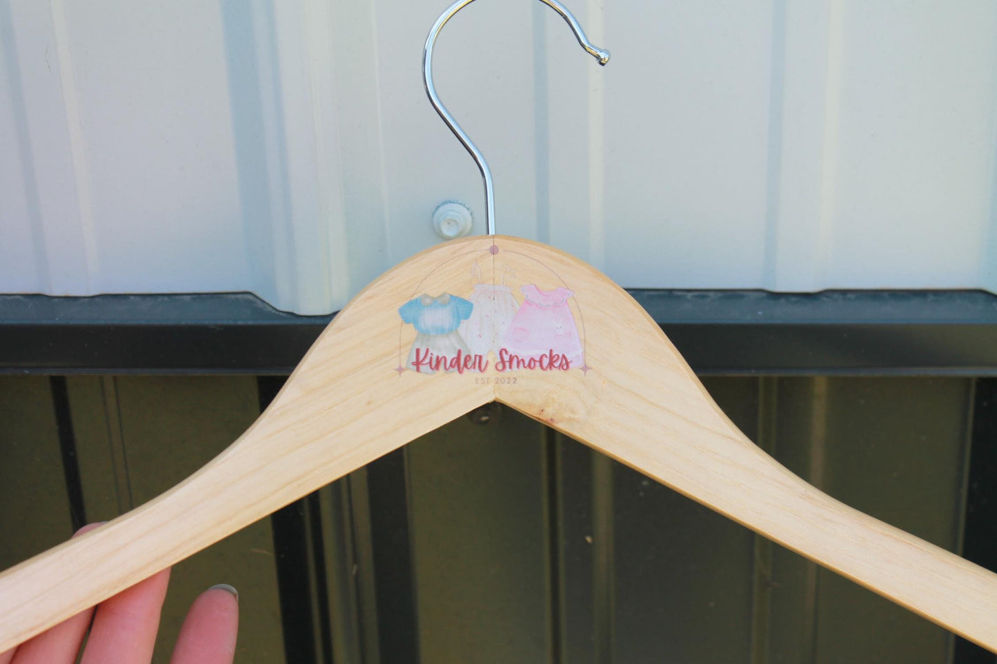 Custom Business UV Printed Hanger Hard Wood Sturdy clothing Coats Shirts Skirts Dresses Kids Children Clothes Dress Pants Scarfs